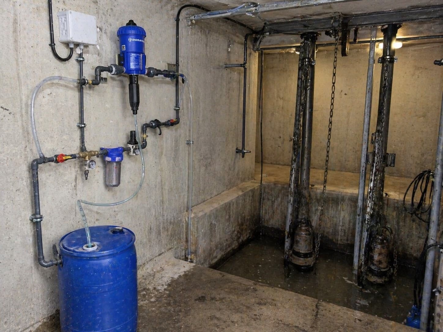 Installation de dilution Enviro-Chem Cx dans une station de pompage d'eaux usées